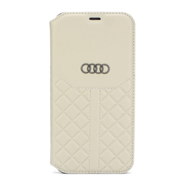 Audi Apple iPhone 12 Mini Beige Book type case Q8 Serie - Genuine Leather