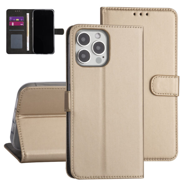 iPhone 13 Pro Max Book type case - Gold - Card holder - Magnetic closure