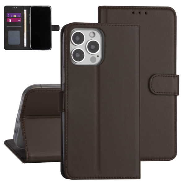 iPhone 13 Pro Max Book type case - Brown - Card holder - Magnetic closure