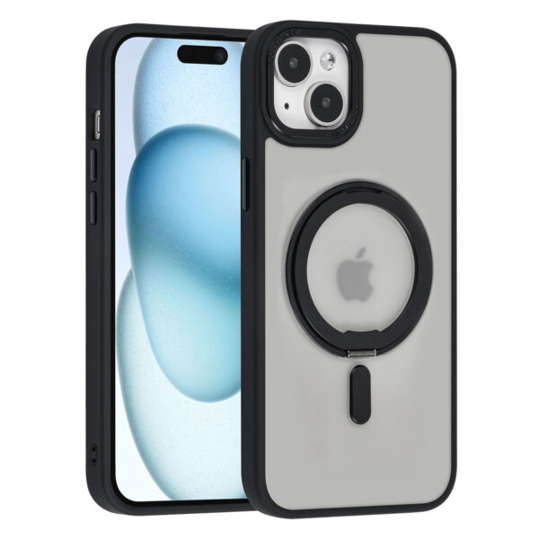 UNIQ Accessory iPhone 15 & 14 Plus Back cover case - Magsafe Whiteh ring stand - Black