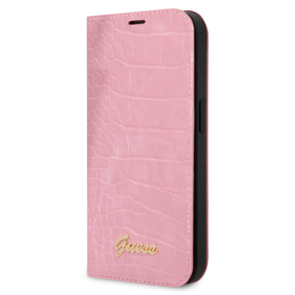 Guess iPhone 14 Pro Book type case - Croco - 3 card slots - Pink