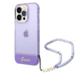 Guess iPhone 14 Pro Hardcase Backcover - Translucent - Whiteh strap - Purple