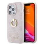 Guess iPhone 15 Pro Hardcase - 4G - Whiteh Ring Holder - Pink
