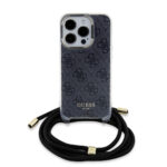 Guess iPhone 15 Pro Back cover case - Crossbody cord - 4G print - Black