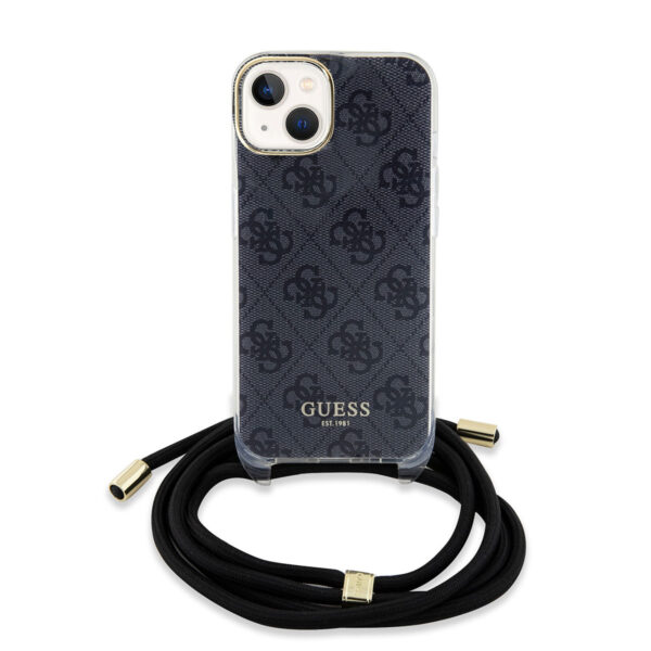 Guess iPhone 15 Back cover case - Crossbody cord - 4G print - Black