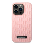 Karl Lagerfeld iPhone 14 Pro Hardcase Backcover - Saffiano Leather - Metal Logo - Pink - Afbeelding 3
