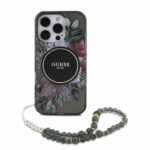 Guess iPhone 15 Back cover case - Magsafe IML Glitter with pearls strap - Black