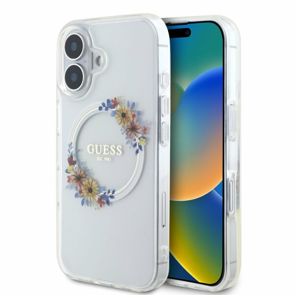 Guess iPhone 16 Back cover case - Mgasafe IML Flowers - Transparent