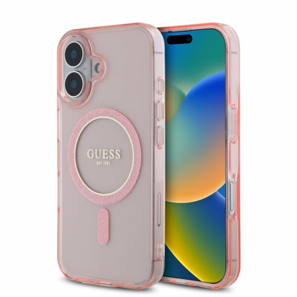 Guess iPhone 16 Back cover case - Magsafe IML Glitter - Pink