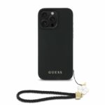 Guess iPhone 16 Pro Back cover case - Magsafe grained - flower charm strap - Black