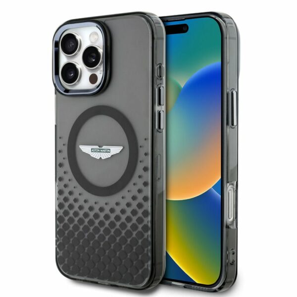 Aston Martin iPhone 16 Pro Max Back cover case - Magsafe - IML Metal Gradient Squares - Black