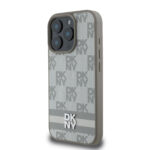 DKNY iPhone 16 Pro Back cover case - PU Leather Checkered Pattern and Stripe - Beige - Afbeelding 2