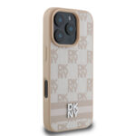 DKNY iPhone 16 Pro Back cover case - PU Leather Checkered Pattern and Stripe - Pink - Afbeelding 4