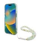 Guess iPhone 15 Back cover case - Magsafe IML Glitter with pearls strap - Green - Afbeelding 4