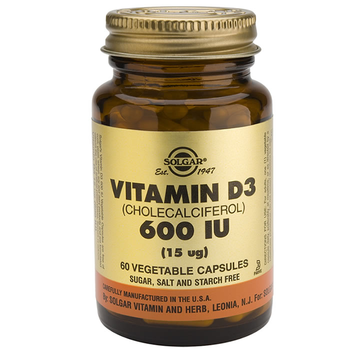0033984033184_1 Solgar Vitamin D3 600UI 15cmg 60 Capsules - Afbeelding 1