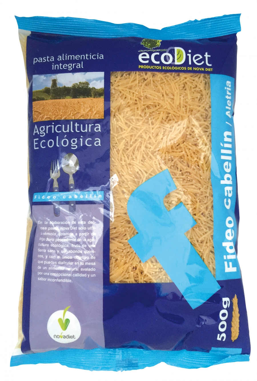 371633_022683ee62aff90d6f099cdd78feb594 Novadiet Fideos Cabellin Integrales Ecodiet 500g - Afbeelding 1