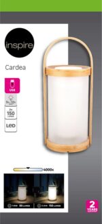 Inspire Cardea USB Oplaadbare Bamboe Tentlamp LED Sfeerverlichting - 2W - 150LM - 4000K - 32 x 14 cm - Afbeelding 5