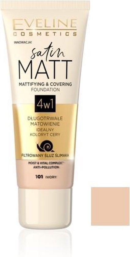 426x840-93 Eveline Cosmetics Satin Matt Mattifying & Covering Foundation 101 Ivory - Afbeelding 1
