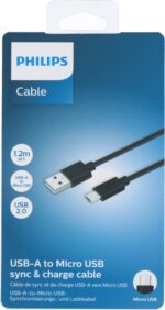 Philips USB A micro USB kabel - 1,2 M - Zwart - Afbeelding 2