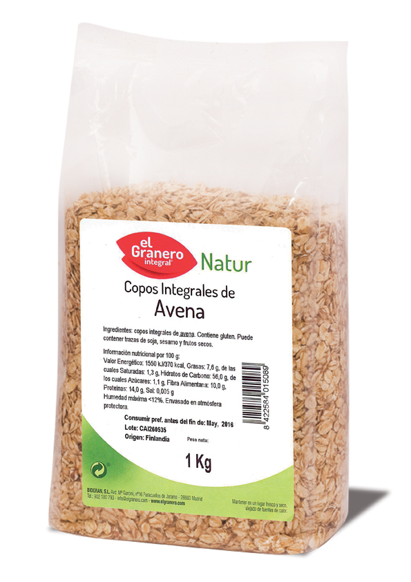 469364_4137b2714a1b0d56c31c38acb727e282 Granero Copos Avena Integrales 1 Kg - Afbeelding 1