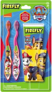 Kinder tandenborstel set Paw Patrol - Rood / Roze / Geel - Kinderen - 2 Tandenborstels - Beker - Tandpasta