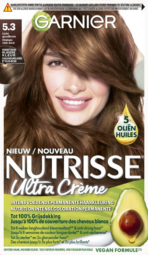 487x840-61 Garnier Nutrisse Ultra Crème Goud Lichtbruin 5.3 - Permanente Haarkleuring - Afbeelding 1
