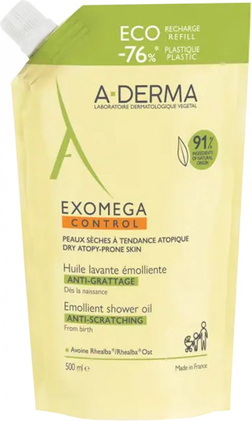502x840-43 A-DERMA Exomega Control Emolliërende Reinigingsolie Antikras Navulling 500 ml - Afbeelding 1