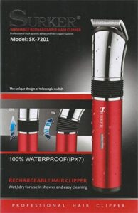 Surker Haar En Baard Tondeuse SK-7201 - Waterdicht - Oplaadbaar - Rood + Gratis Dorsh Haarwax 150ml - Afbeelding 4