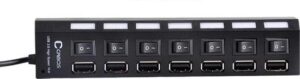 7 Poort Multi USB 2.0 Hub Splitter Zwart - Voor Laptop / Apple Mac / Macbook & Windows - Met LED Verlichting - Afbeelding 3