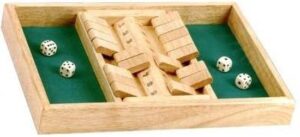 Longfield Games Shut the box bordspel, 2 spelers, inclusief 4 houten dobbelstenen. Afm. 34 x 24 x 4 cm - Afbeelding 3