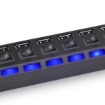 7 Poort Multi USB 2.0 Hub Splitter Zwart - Voor Laptop / Apple Mac / Macbook & Windows - Met LED Verlichting