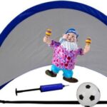 Voetbaldoel uitklapbaar - 2 stuks - blauw met bal en pomp