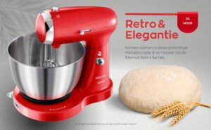 Sogo Eternal Retro Series Keukenmachine SS-14506-R - Krachtige Keukenmixer & Keukenrobot - Vintage Stijl voor de Moderne Keuken - Inclusief een Glazen Oliefles van Maxenza - Afbeelding 2