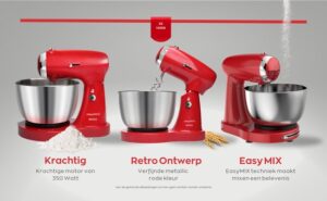 Sogo Eternal Retro Series Keukenmachine SS-14506-R - Krachtige Keukenmixer & Keukenrobot - Vintage Stijl voor de Moderne Keuken - Inclusief een Glazen Oliefles van Maxenza - Afbeelding 4