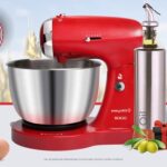 Sogo Eternal Retro Series Keukenmachine SS-14506-R - Krachtige Keukenmixer & Keukenrobot - Vintage Stijl voor de Moderne Keuken - Inclusief een Glazen Oliefles van Maxenza