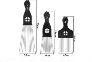 Maxenza Afro Kam - Afro Comb - Afro Pick - Styling Pik Afro Comb - Set van 3 Maten en 3 Soorten - Zwart - Afbeelding 3