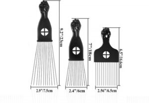 Maxenza Afro Kam - Afro Comb - Afro Pick - Styling Pik Afro Comb - Set van 3 Maten en 3 Soorten - Zwart - Afbeelding 4