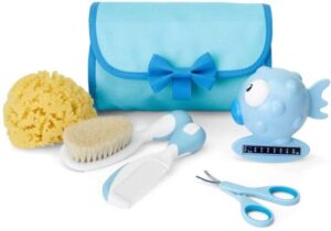 Chicco hangende toilettas met badthermometer, spons etc blauw( kraamcadeau)