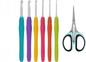 Maxenza Deluxe Haaknaaldenset met Softgrip en Schaar - Haaknaalden - Ergonomische Haaknaaldenset - 7 Delig