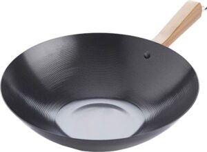 Point-Virgule Wokpan - Carbonstaal - Met Anti-aanbaklaag - Met Bamboe Handvat - 30cm - Afbeelding 2