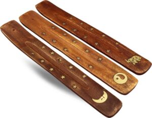 Wierookplankje - Wierookhouder plankje - Bruin met gouden messing - Assorti - Extra dik en stevig - Afbeelding 4