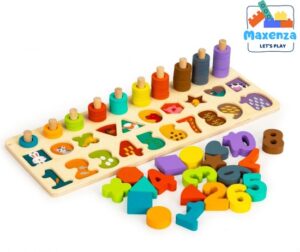 Maxenza PH05R005 Educatieve Houten Tablet Voor Kinderen Vanaf 3 jaar - Leer Tellen, Denken En Vormen Eigen Maken