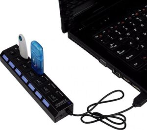 7 Poort Multi USB 2.0 Hub Splitter Zwart - Voor Laptop / Apple Mac / Macbook & Windows - Met LED Verlichting - Afbeelding 4