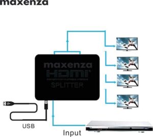 Maxenza Visual ProHD HDMI 1.4 Splitter - 4 Uitgangen, 1920*1080, 10/12bit Diepe Kleur, DTS/Dolby Audio, 2.25Gbps, ABS/PVC, HDMI Switch - Zwart - Afbeelding 2