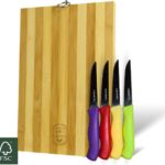 Maxenza Houten Snijplank (30x20x1,5 cm) & 4 RVS Fruitmessen (17 cm) Set - Premium Keukenaccessoires - Snijplank Hout