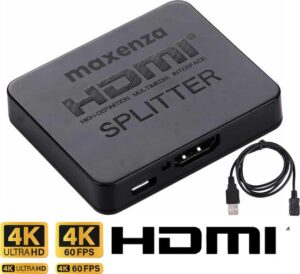 Maxenza Visual ProHD 2-Poorts HDMI Splitter - Volledige HD & 3D, 4K@30Hz, Dolby Audio, Signaal Herhaling, ABS/PVC, HDMI Switch - Zwart