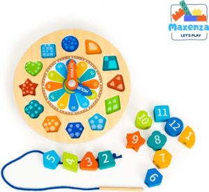 Maxenza PH051006 Glow In The Dark Educatieve 3-in-1 Houten Klok Voor Kinderen Vanaf 3 Jaar