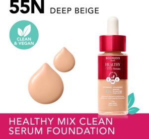 Bourjois Healthy Mix - 55N - Deep Beige, Serum Foundation, laat de huid onmiddellijk stralen, hydrateert tot 24 uur lang, vegan formule, dauwachtige finish, houdt de hele dag lang, 30 ml - Afbeelding 2