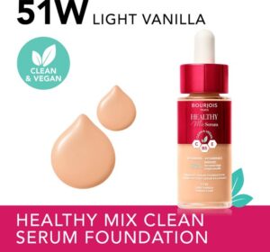 Bourjois Healthy Mix - 51 - Light Vanilla, Serum Foundation, laat de huid onmiddellijk stralen, hydrateert tot 24 uur lang, vegan formule, dauwachtige finish, houdt de hele dag lang, 30 ml - Afbeelding 2