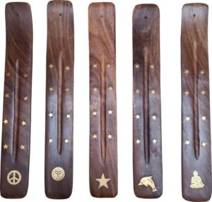 Wierookplankje - Wierookhouder plankje - Bruin met gouden messing - Assorti - Extra dik en stevig